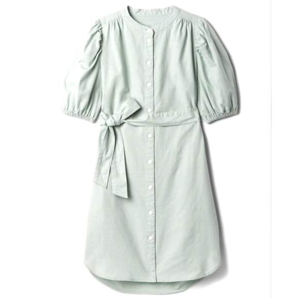 GAP Seafoam Green Linen-Cotton Mini Shirtdress Button Front Tie-Belt NWT MED - Picture 2 of 10